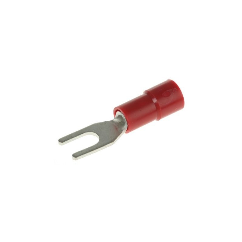 Red Insulated fork lug L3mm for 1.5mm2 cable