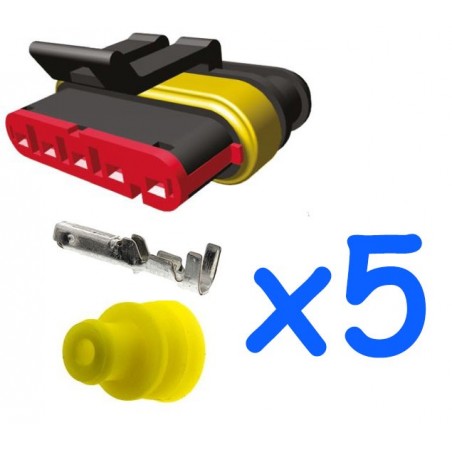 Pack connecteur mâle 5 broches avec 5 contacts femelle AMP Superseal 1.5
