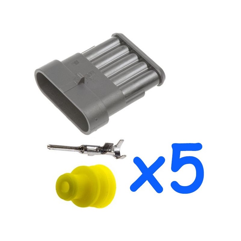 Pack connecteur femelle 5 broches avec 5 contacts mâle AMP Superseal 1.5