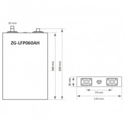 Cellule Lithium ZG LiFePO4 60Ah 3.2V boitier aluminium