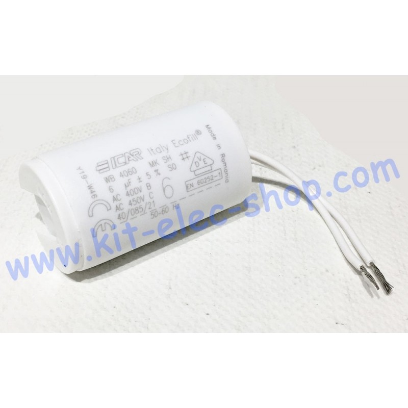 Start-up capacitor 6uF 450V ICAR ECOFILL wires