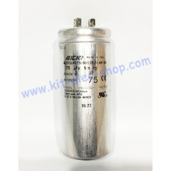 Condensateur de démarrage 75uF 400V ICAR ECOFILL double faston aluminium