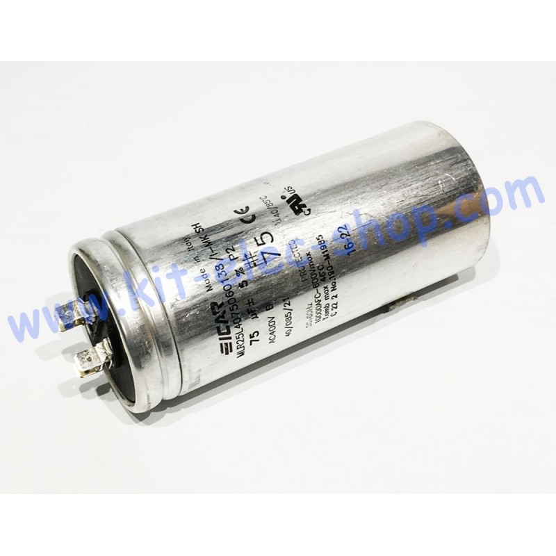 Start-up capacitor 75uF 400V ICAR ECOFILL double faston aluminum