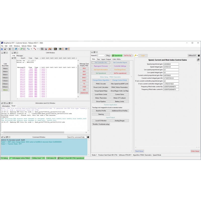 Frais de gestion pour obtenir le logiciel de configuration DVTC pour les variateurs SEVCON GEN4