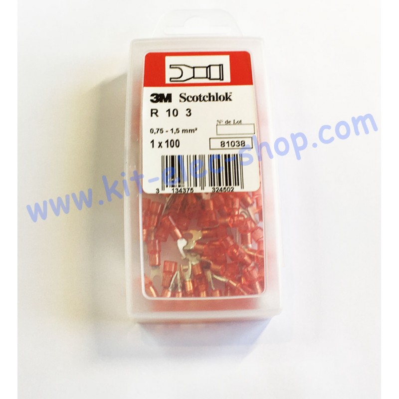 Red Insulated fork lug L3mm for 1.5mm2 cable 3M 81038