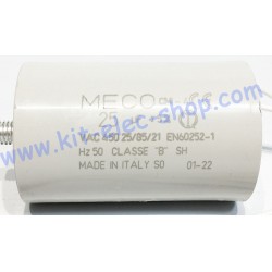 Condensateur de démarrage 25uF 450V MECO fil