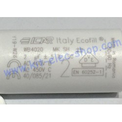 Start-up capacitor 2uF 450V ICAR ECOFILL wires