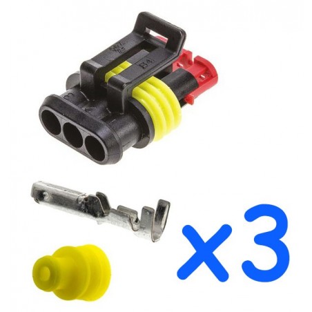 3 way male connector kit with 3 female AMP Superseal 1.5 pins