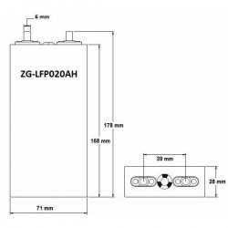 Lithium cell ZG LiFePO4 20Ah 3.2V aluminum case